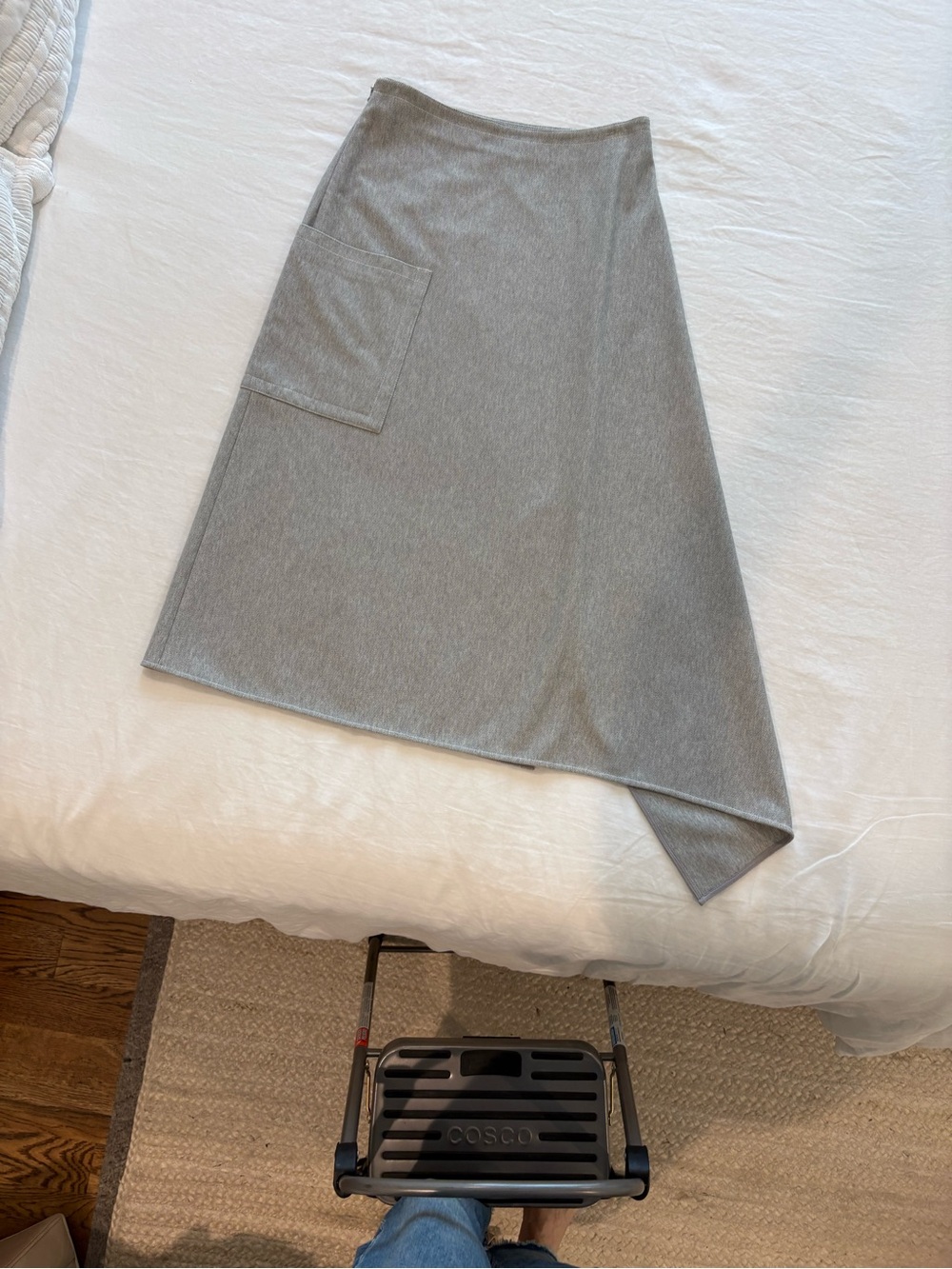 Tibi Gray Asymmetrical Knit Maxi Skirt with Patch Pocket